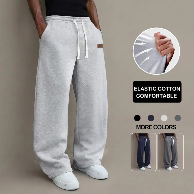 Autumn And Winter Men's Casual Pants Cotton Blend Stretch Comfortable Sports Casual Trousers Men Loose Straight Cut Daily Commuter Men's Long Pants With Drawstring Versatile Casual Sweatpants For Men simple casual