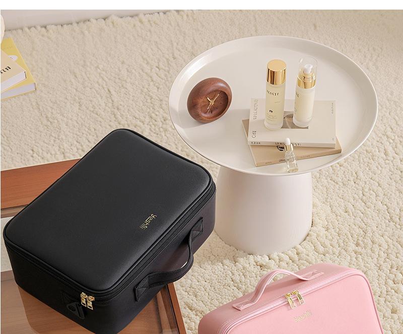 Internet Celebrity LED Makeup Case with Light and Mirror, Portable LED Makeup Bag with Large Capacity, Multifunctional Cosmetic Storage Organizer for Travel and Daily Use, Adjustable Light Makeup Box