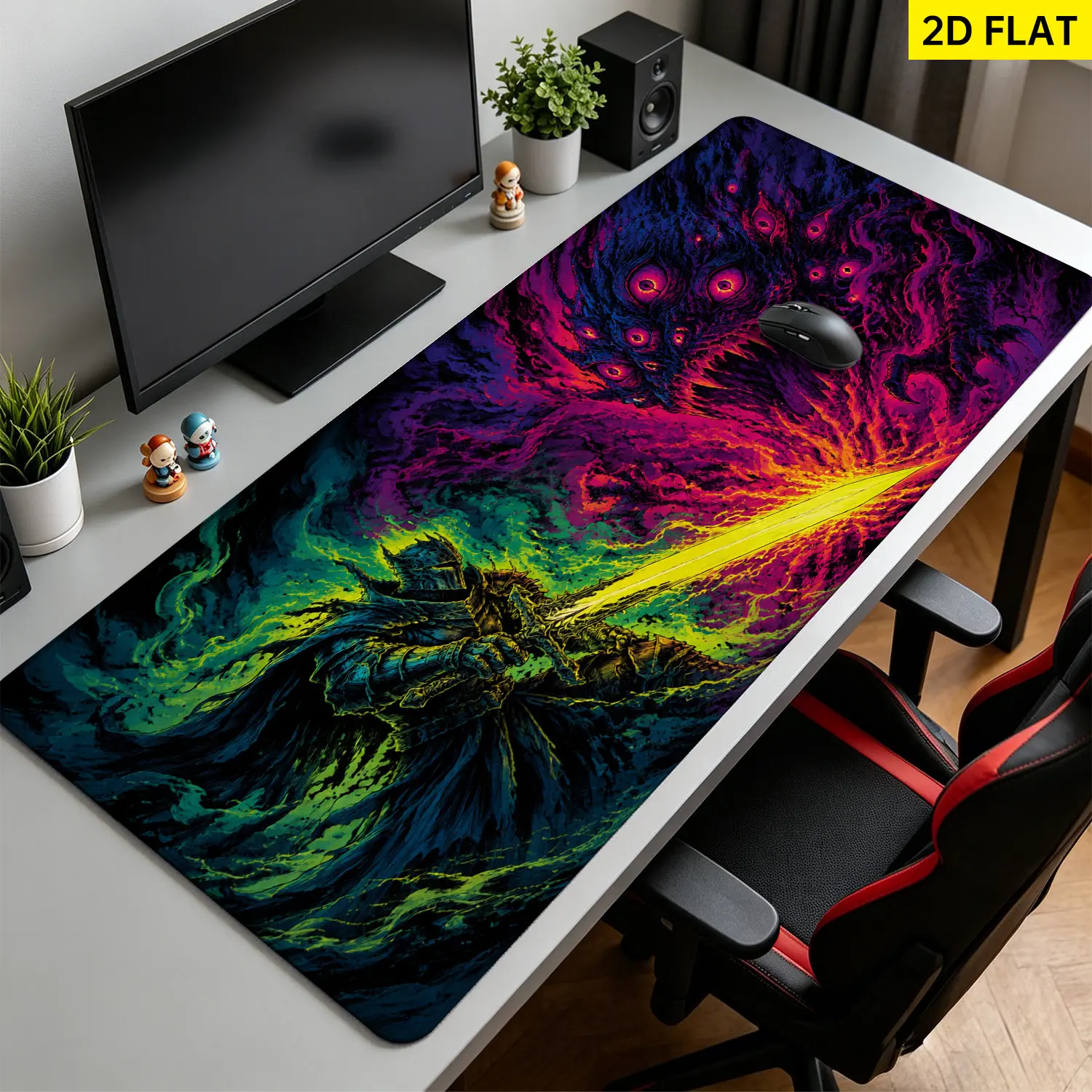 Extra Large fantasy knight versus monster Mouse Pad,Non Slip Rubber Pad,Desktop Decoration Drotection Pad,Washable,Lock Edge Multi Size,Premium Multipurpose Mousepad For Office,Gaming Room,Gift for Family and Friends