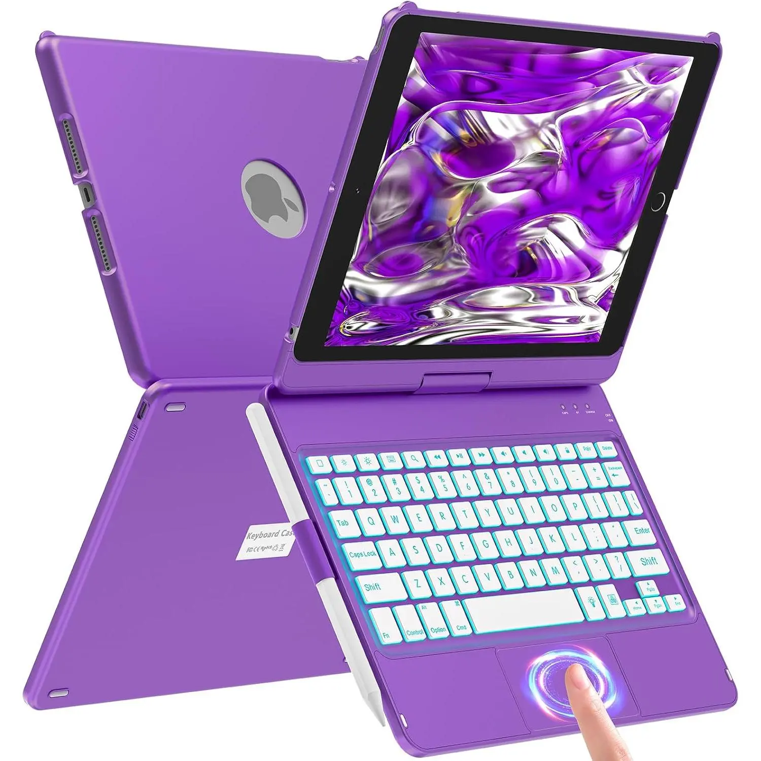 for iPad 9th/8th/7th Generation Case with Keyboard with Touchpad, 360° Slim Cover, Keyboard Case for 9th Generation with Color Blacklit,Pencil Holder, Off/Up(Dark ) | Colorful Backlit, Pencil Holder,  Wake/Sleep, Slim Cover, Dark