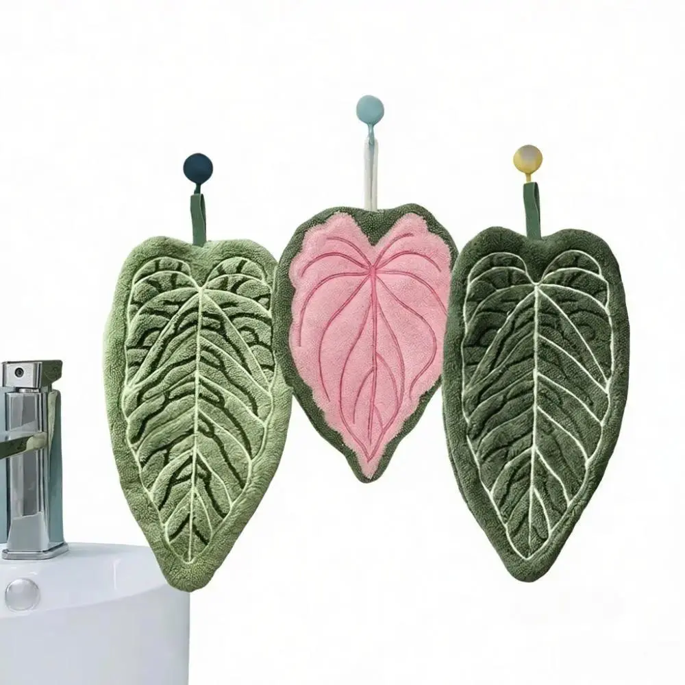 3-Piece Coral Towel Set - Hangable Modern Plant Leaf Decorative Hand Towels for Bathroom, Absorbent Lint-Free Quick-Dry, Dorm Housewarming Gift, Lint Free Towels