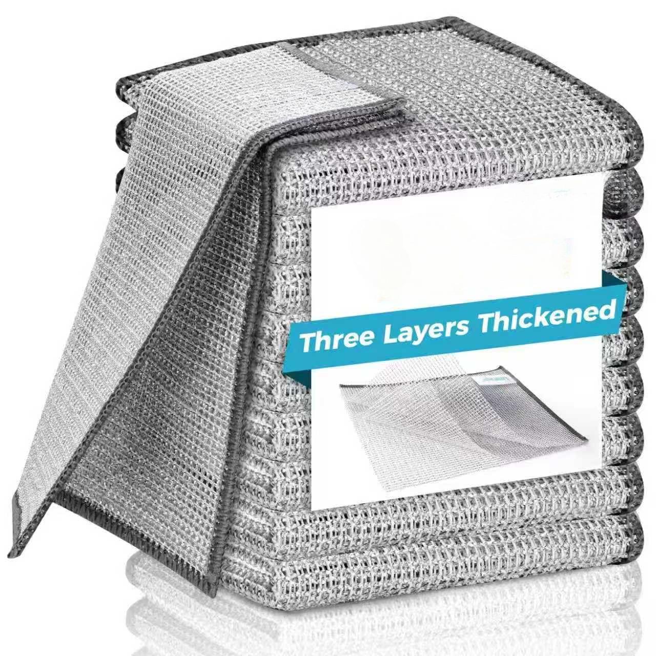 3-Ply Scratch-Resistant Multipurpose Steel Wool Scrubber, Reusable Abrasive Cleaning Cloth for Kitchen Dishes, Cookware & Stovetops