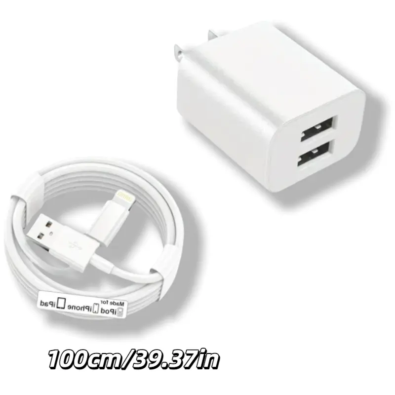 USB Wall Charger Dual Port Cube Plug Adapter for Apple iPhone Samsung Kindle Fire Lg, 20w Power Consumption, Data Cable with Connector