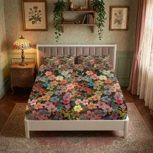 3pcs Vintage Wildflower Floral Fitted Sheet Set, Digital Print Soft Cottage Boho Bedding Without Pillow Inserts, Floral Bedroom Guest Room Decor, Perfect Holiday Present for Ladies & Flower Enthusiasts