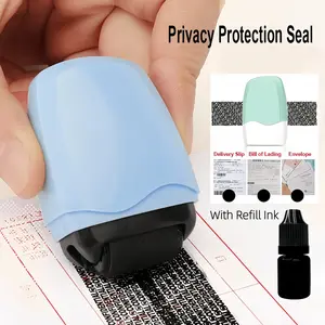 Identity Protection Roller Stamp with Refill Ink Privacy Blocker for Address Credit Card Letter Personal Documents Ergonomic Design Light Blue & Pink Office Supplies
