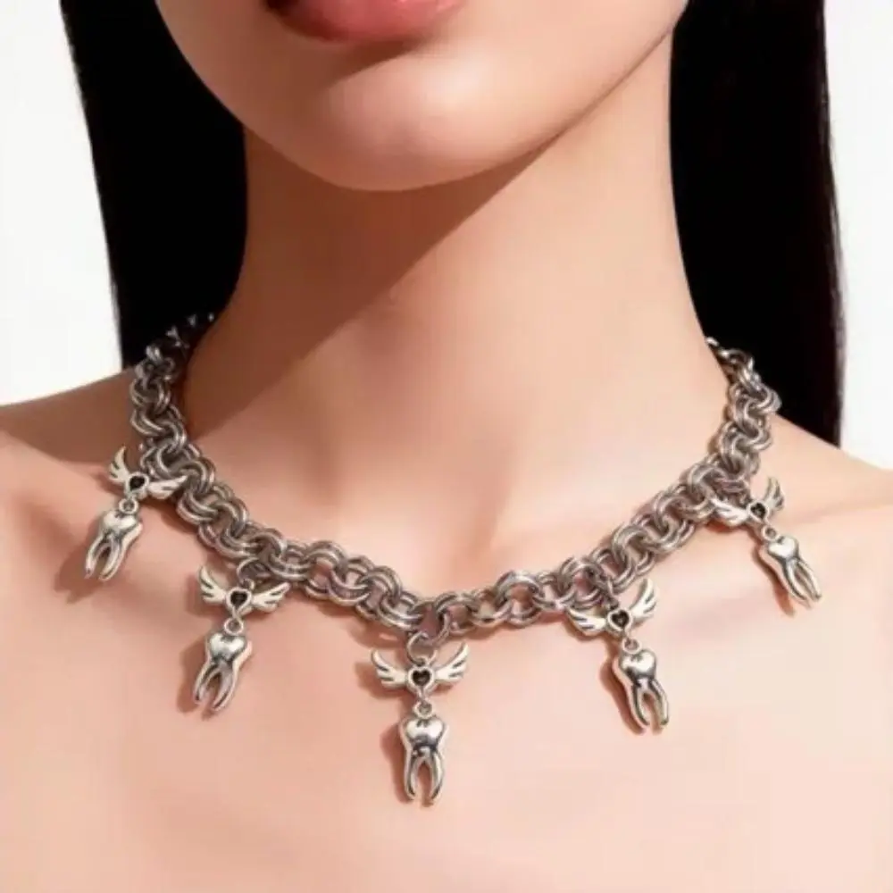 Women's 2026 Viral Quirky Tooth Pendant Dainty Necklace - Minimalist Ins Aesthetic Clavicle Chain, Stackable High-Design Female Accessory for Birthday, Friendship Gifts, Comfy Use