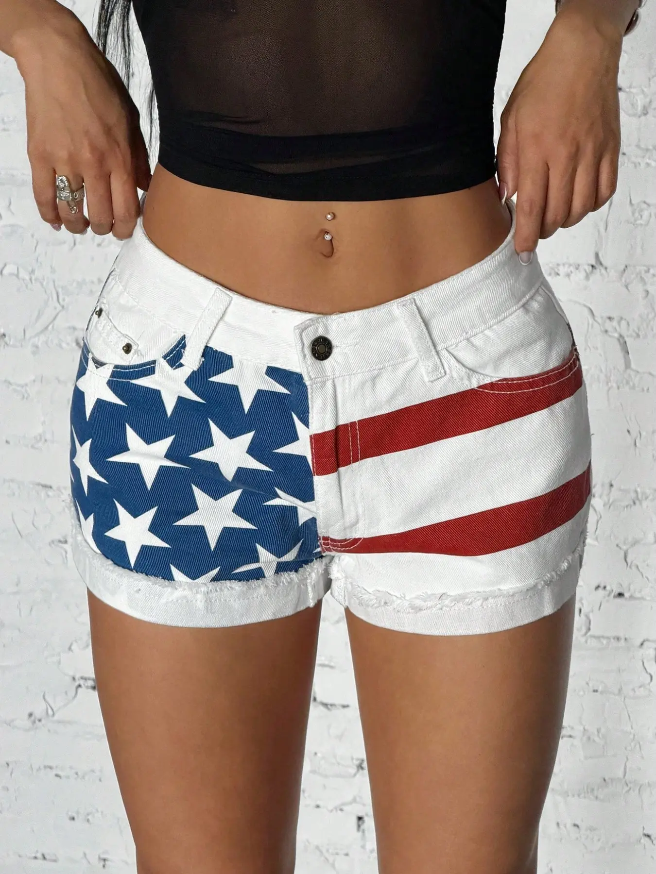Women's Contrast Color Belt Loop Denim Shorts, Denim Fabric Shorts, Casual Jean Shorts, Fashionable Summer, Stylish and Comfortable, Perfect for Casual Wear, Bottom