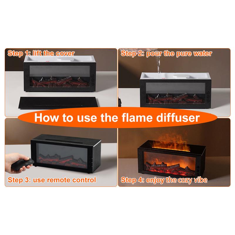 Upgraded 300ml Fireplace Diffuser Essential Oil 7 Colorful Large Flame Fire Humidifier Changing Aroma Diffuser for Aromatherapy Yoga Room Bedroom, Room, Office, Home with Remote Timer and Auto Off