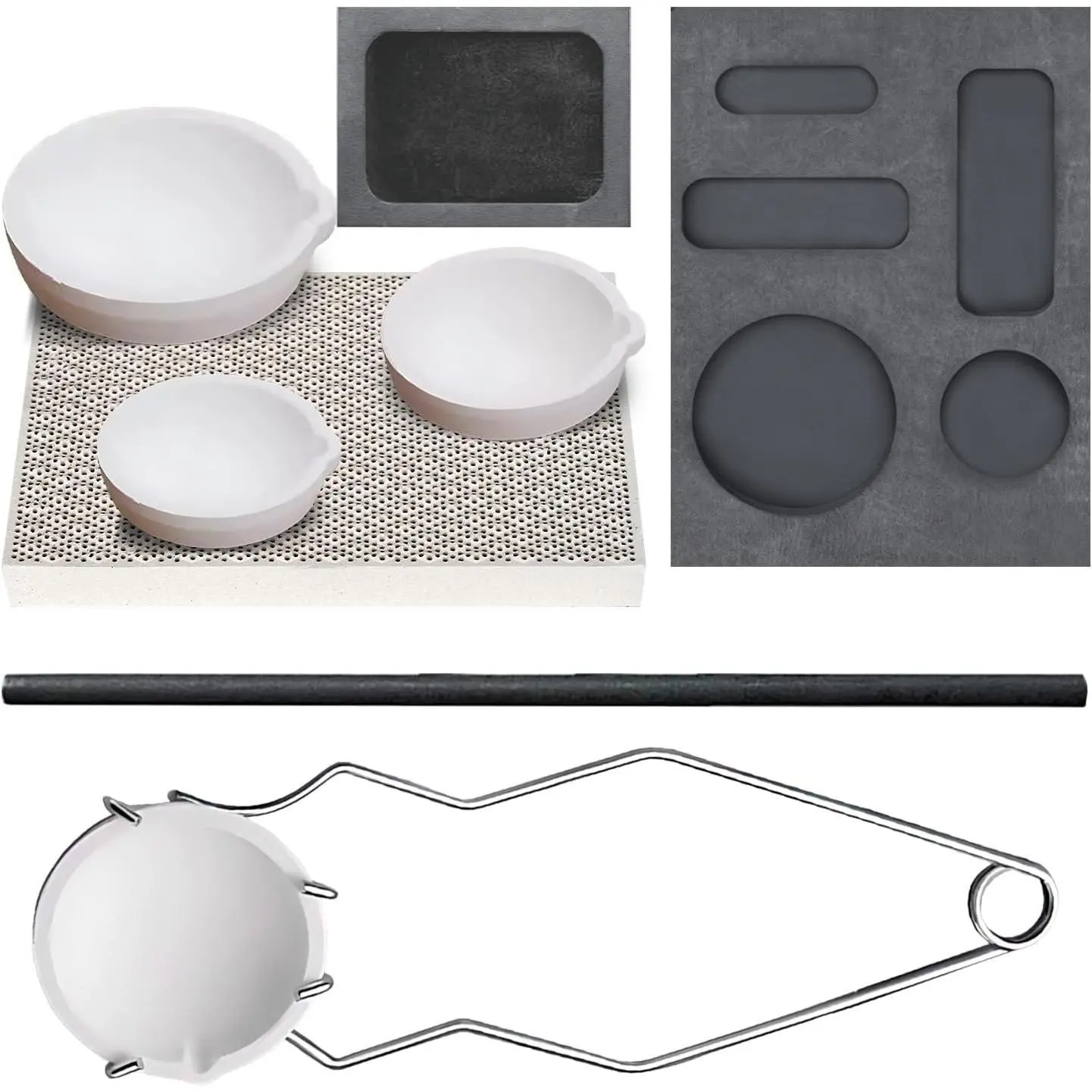 Professional Metal Melting Kit with Ceramic Crucibles (200g/500g/1000g), Graphite Ingot Casting Forms, Tongs & Fire Brick for Smelting Gold Silver Copper, Starter Set for Jewelry Making & Casting