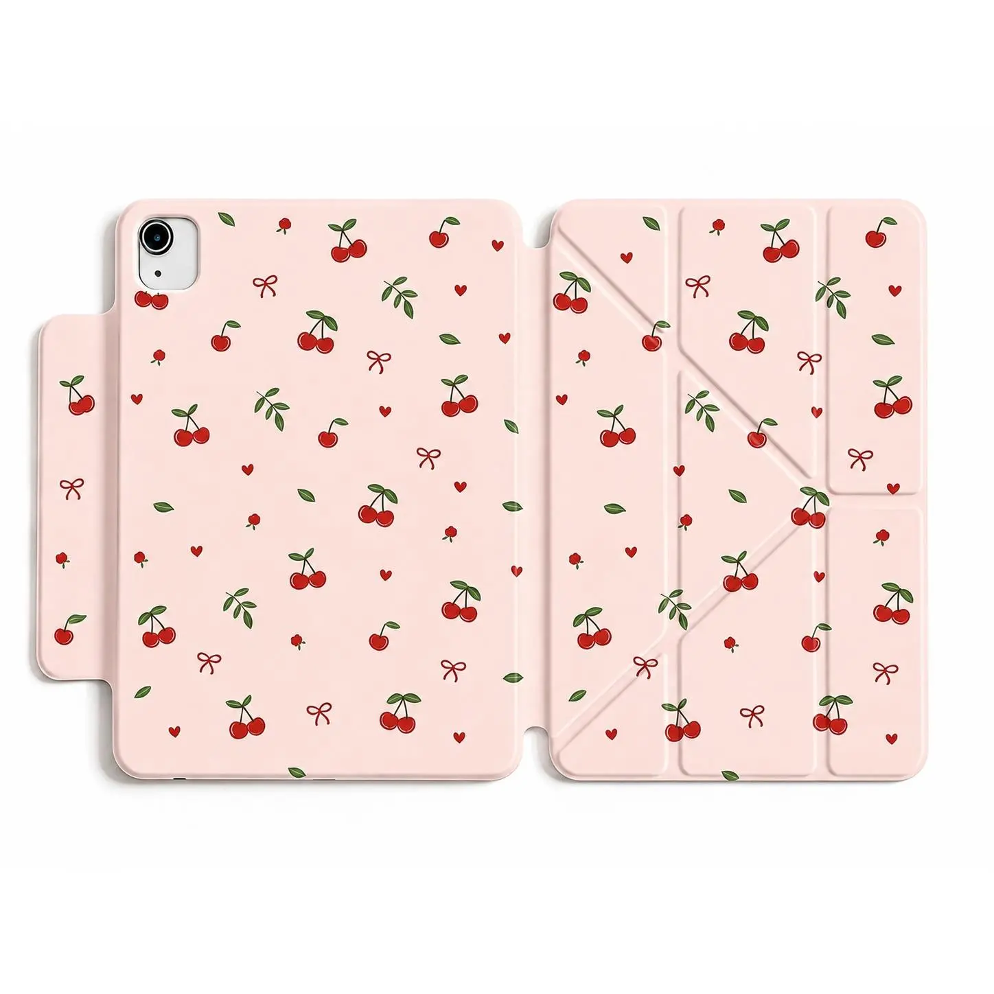 DarlingCase Pink Cherry Print Magnetic Detachable 360° Rotatable iPad Case, Tablet Protective Cover with Pencil Holder, Foldable Stand, Removable Tablet Casing Accessories Compatible with iPad A16, 10th Gen, Air, Pro 11/13, Mini 6/7