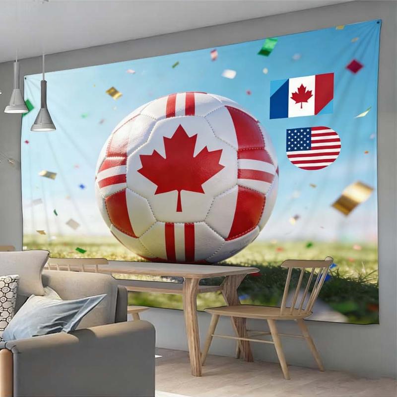 1 pc microfiber FIFA World Cup Soccer Ball Tapestry Canada USA Flag Wall Hanging Home Decor Living Room Bedroom Dining Room Outdoor Holiday Celebration Scene Enhancement Tapestry Background Cloth Hanging Cloth Wall Cloth Decorative Cloth