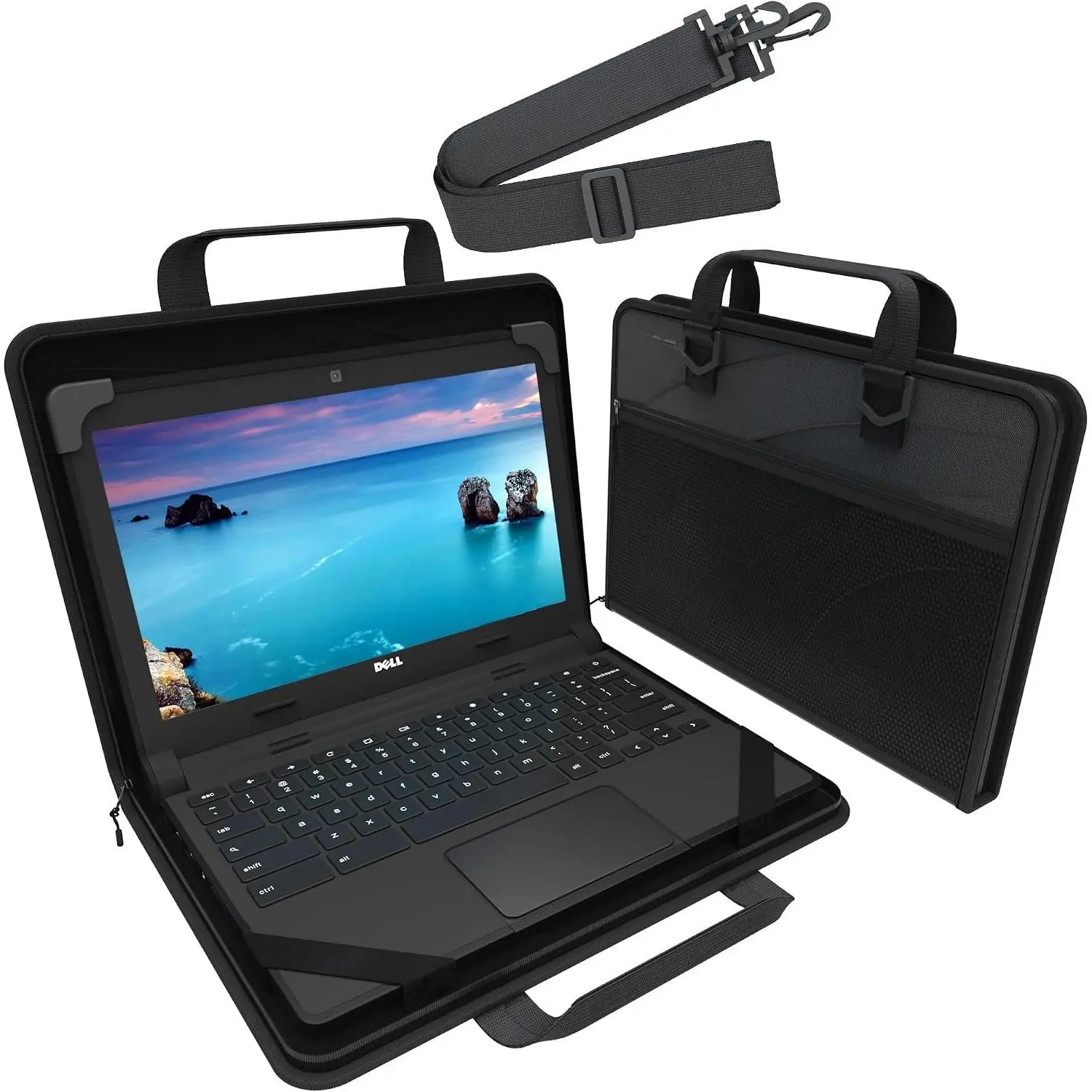 13-14 Inch Zip Lite Always- Chromebook Protective Hard Case with Accessory Pouch &  Strap