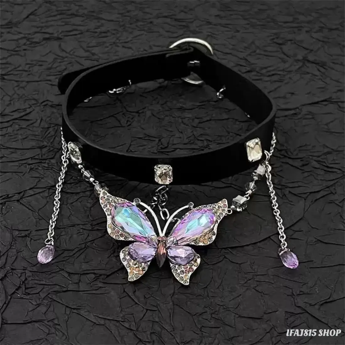 Y2K Butterfly Choker Necklace for Women, Gothic Purple Faux Leather Collar Necklace with Punk Grunge Aesthetic Style, Cute Statement Jewelry for Alternative Fashion, Adjustable Comfortable Fit Accessory for Streetwear Looks, Parties, Festivals and Everyda