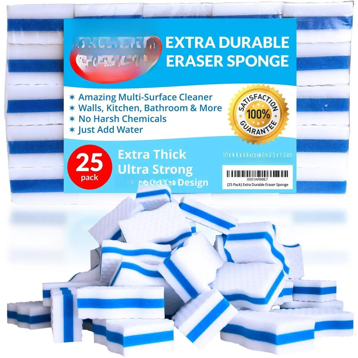 (25 Pack) Extra Durable Eraser Sponge – Extra Thick, Long Lasting Magic Melamine ing Sponges in Bulk –  Pads for Walls, Kitchen, Bathroom, Floor & Baseboard er