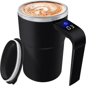 13 OZ Automatic Stirring Coffee Cup, Magnetic Self-Stirring Mug with Temperature Display – USB Rechargeable Travel Mug for Coffee, Hot Cocoa, Beverages (Black)