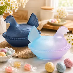 Vintage Iridescent Carnival Glass Chicken Candy Bowl with Lid, Hen on Nest Glass, Farmhouse Home Decor, Multi-Functional Storage Jar for Jewelry, Christmas Gift
