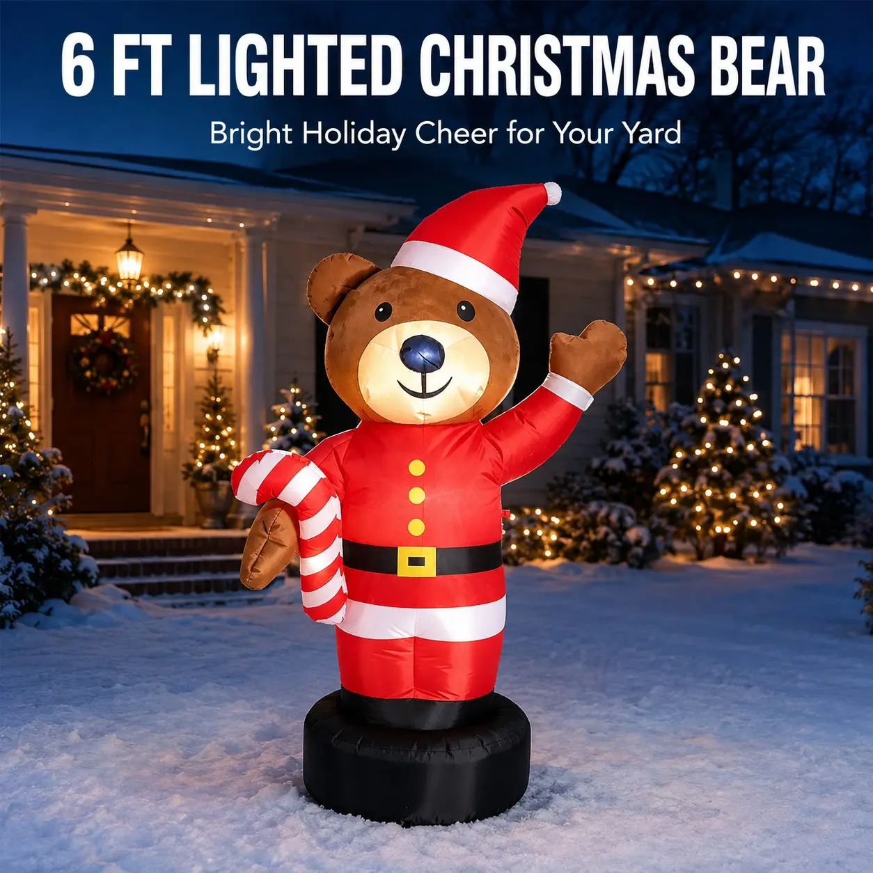 Christmas Inflatable Bear Santa Candy Cane 1.8m Large Outdoor Garden Decor, Lights, Automatic Inflation, Festival Party Decoration