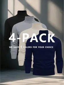 4 pieces of autumn and winter men's standard size turtleneck sweaters, soft and warm, knitted, casual and versatile base layers