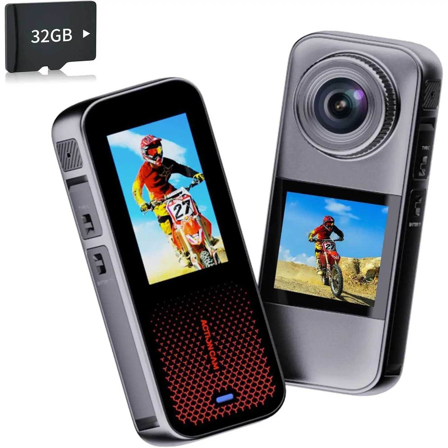 Action Camera  Screen  Camera 32GB Card,Support Rain Protection with 2 X1350mAh  and Multi-Function Accessory(Metallic Gray)
