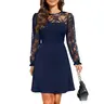 Holipick Women's Cocktail Dresses Wedding Guest Party Crew Neck Short A Line Dress with Lace Sleeves