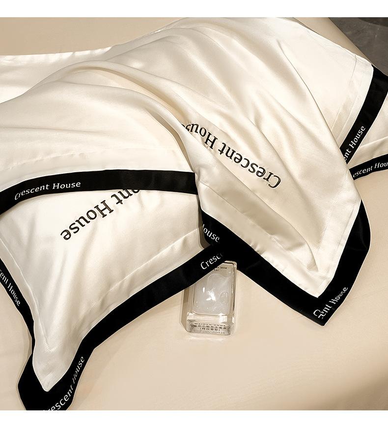 New washed ice silk four-piece set, light luxury and high-end feel, embroidered bed sheet and duvet cover set for summer