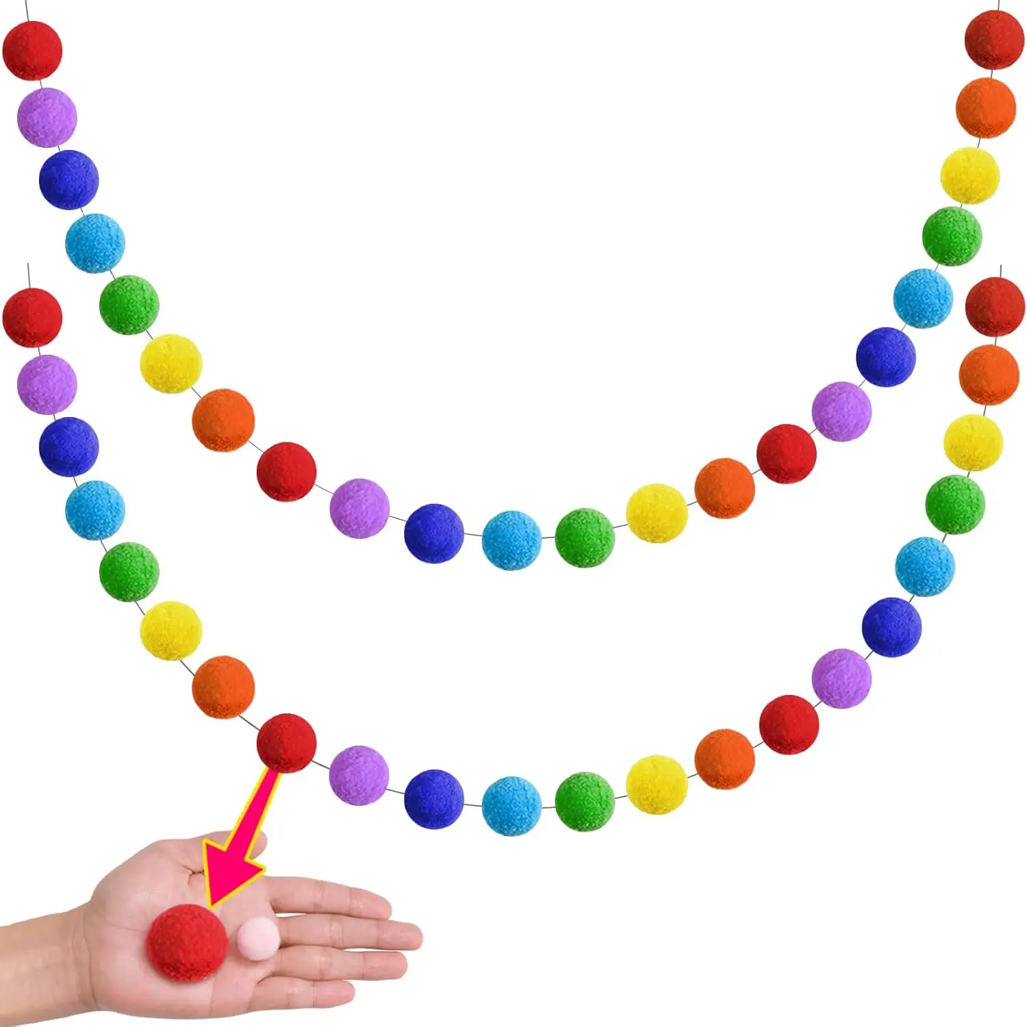 Rainbow Colorful Pom Pom Garland Decorations, Large Felt Ball Garland for Classroom, Mantle, Indoor Home Decor, Tree Ornaments, Kids Room and Party Hanging Decor,1.57" 13 Ftfidget toys