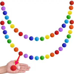 Rainbow Colorful Pom Pom Garland Decorations, Large Felt Ball Garland for Classroom, Mantle, Indoor Home Decor, Tree Ornaments, Kids Room and Party Hanging Decor,1.57" 13 Ftfidget toys