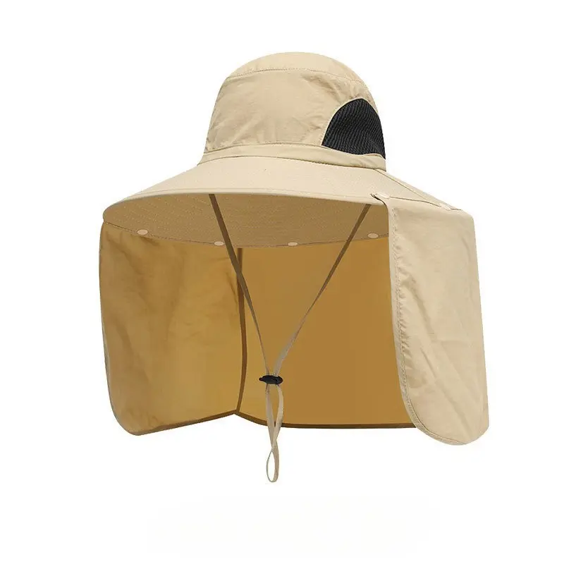 Wide Brim Sun Hat with Neck Flap for Men Women Breathable Mesh Bucket Hat UV Protection Outdoor Fishing Hiking Safari Beach Cap Lightweight Packable Adjustable Waterproof Summer Sunscreen Face Shield Gardening Hat