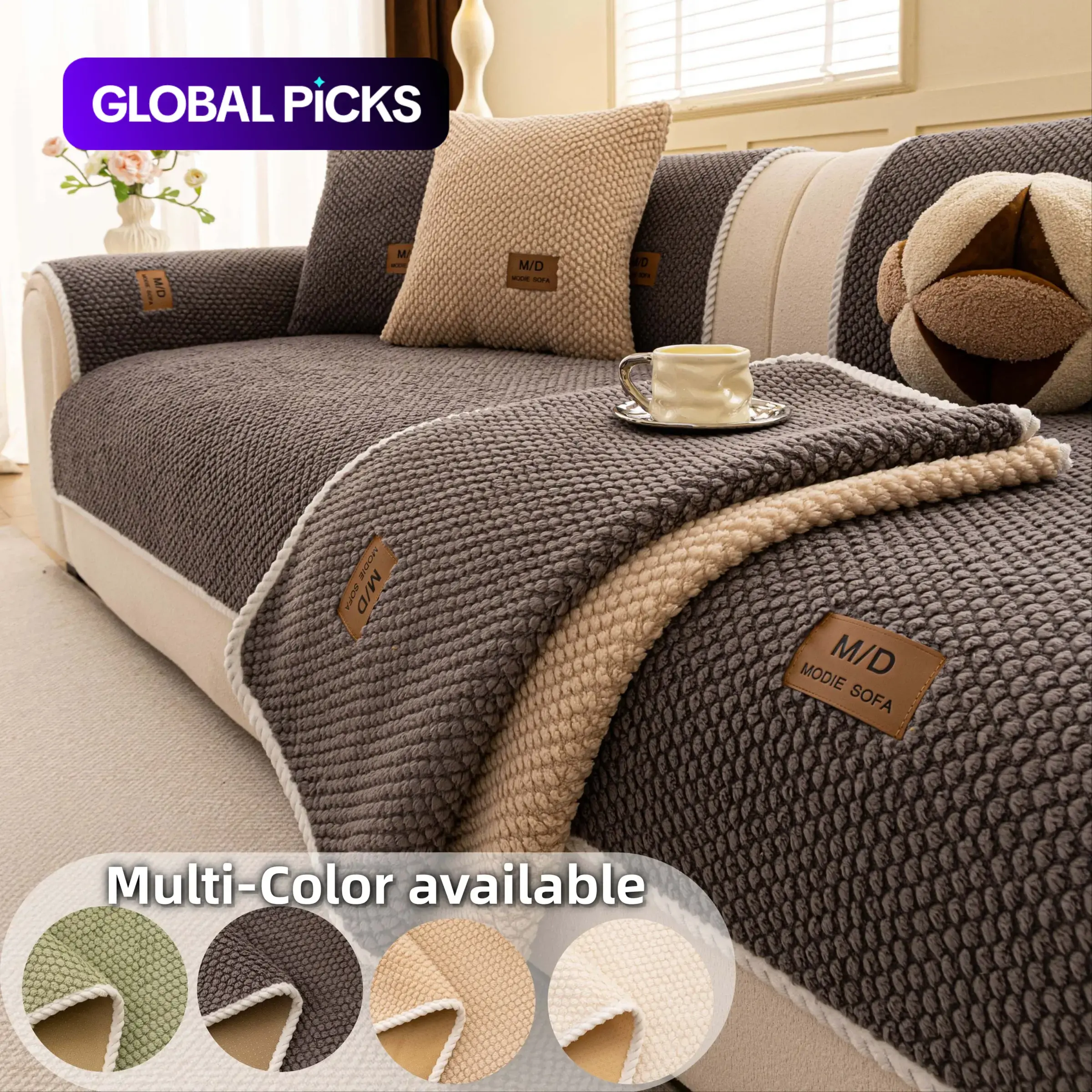 Luxury Thick Removable Couch Cover, 1 Count Soft Textured Seat Pad, Non-Slip Washable Universal Sofa Protector, Sectional Sofa Slipcovers, Pet-Friendly Modern Slipcover for Sectional, Loveseat and 3-Seater Couch #GLOBAL PICKS