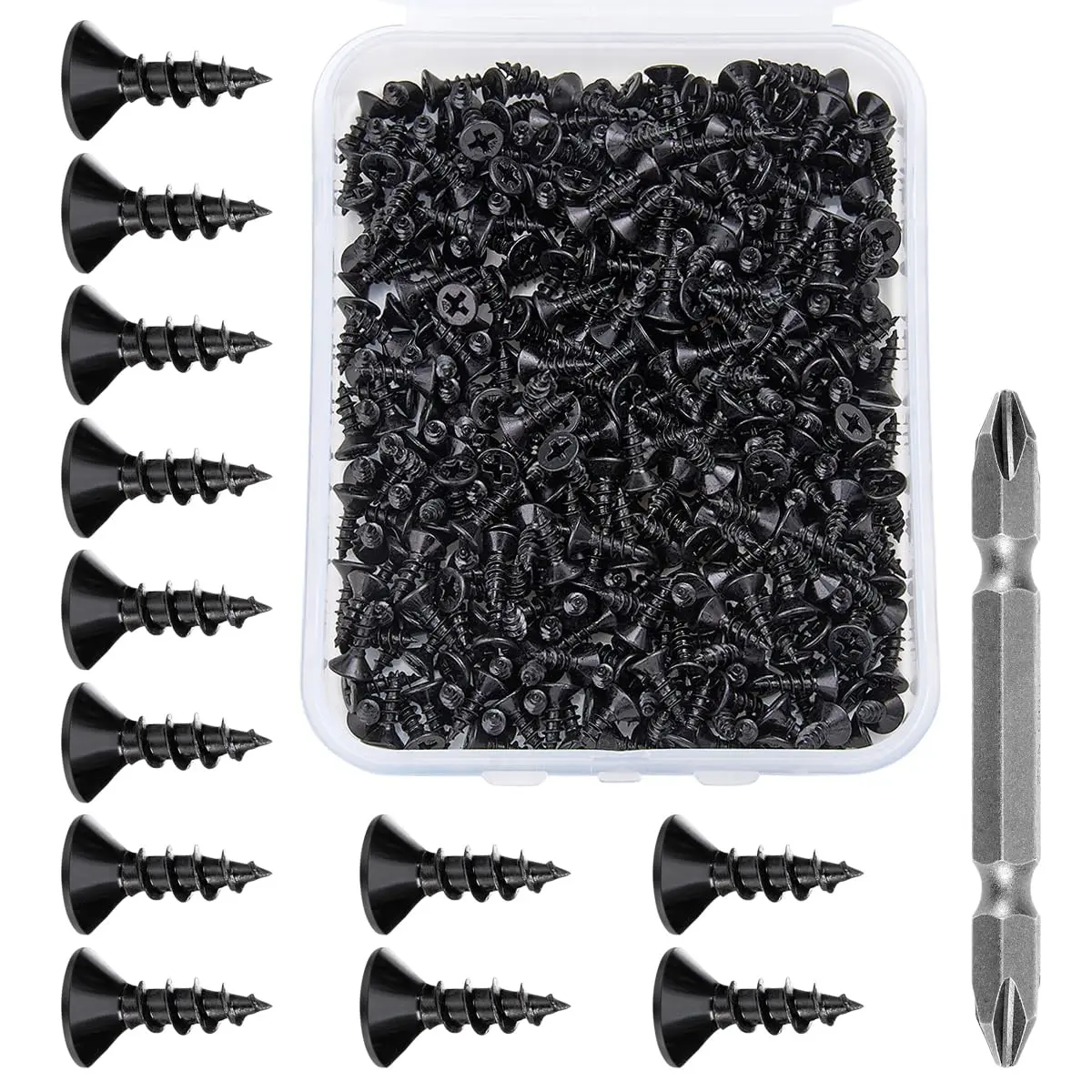 300 count Black  Screws, #6 x 1/2 Inch, Flat ,  Drive Self-Tapping, for Indoor Use, Including  Double-Headed  Drill Bit ((300, Black, #6x1/2)