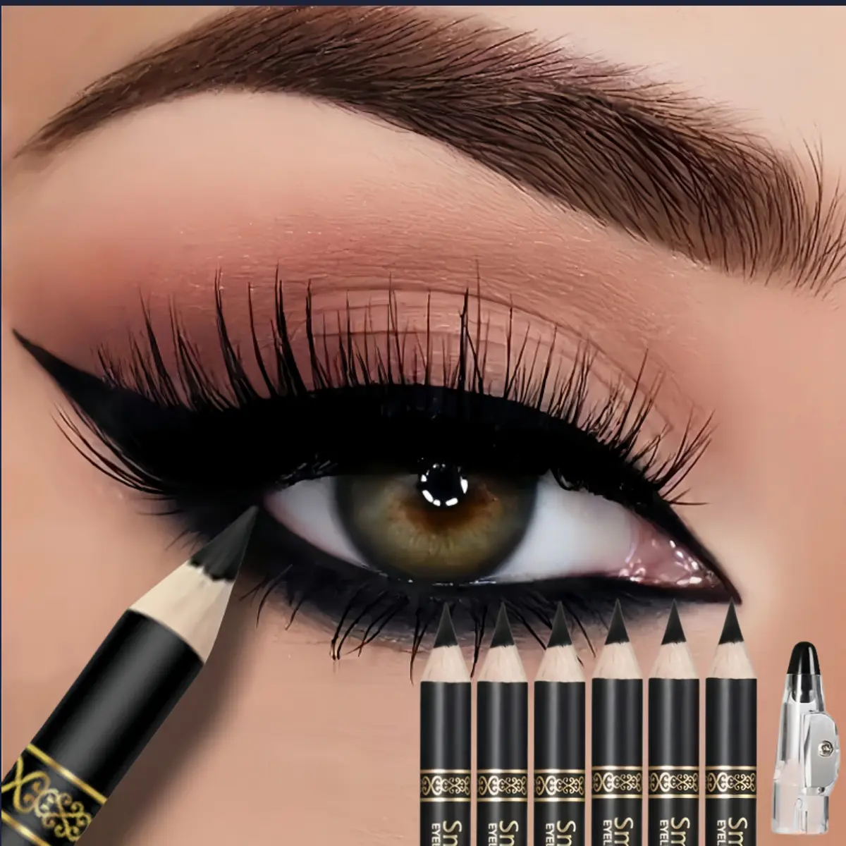 6-Pack Wooden Eyeliner Pencils, Cream Gel Eye Shadow Pencil with Sharpener, Perfect Makeup, Bold Eye Contour, Fine Lines, Creamy Gel Liner, Eye Pencil Set
