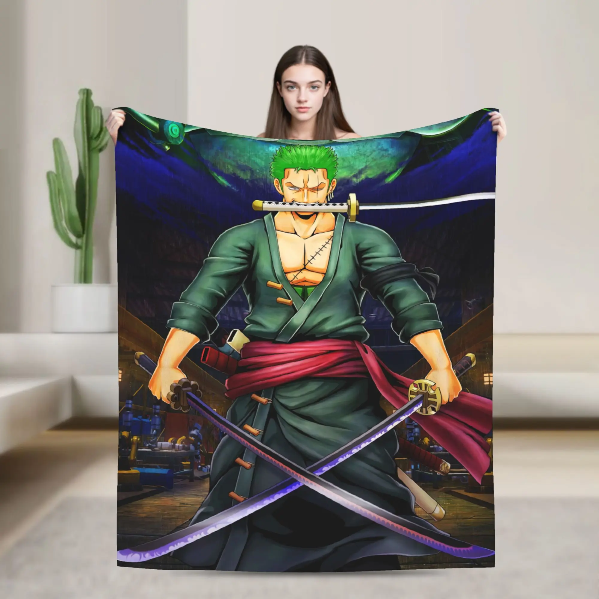 One Piece Roronoa Zoro Flannel Throw Blanket, Soft Cozy Warm Anime Blanket, Home Decor Gift for One Piece Fans, Perfect for Couch Bed Sofa