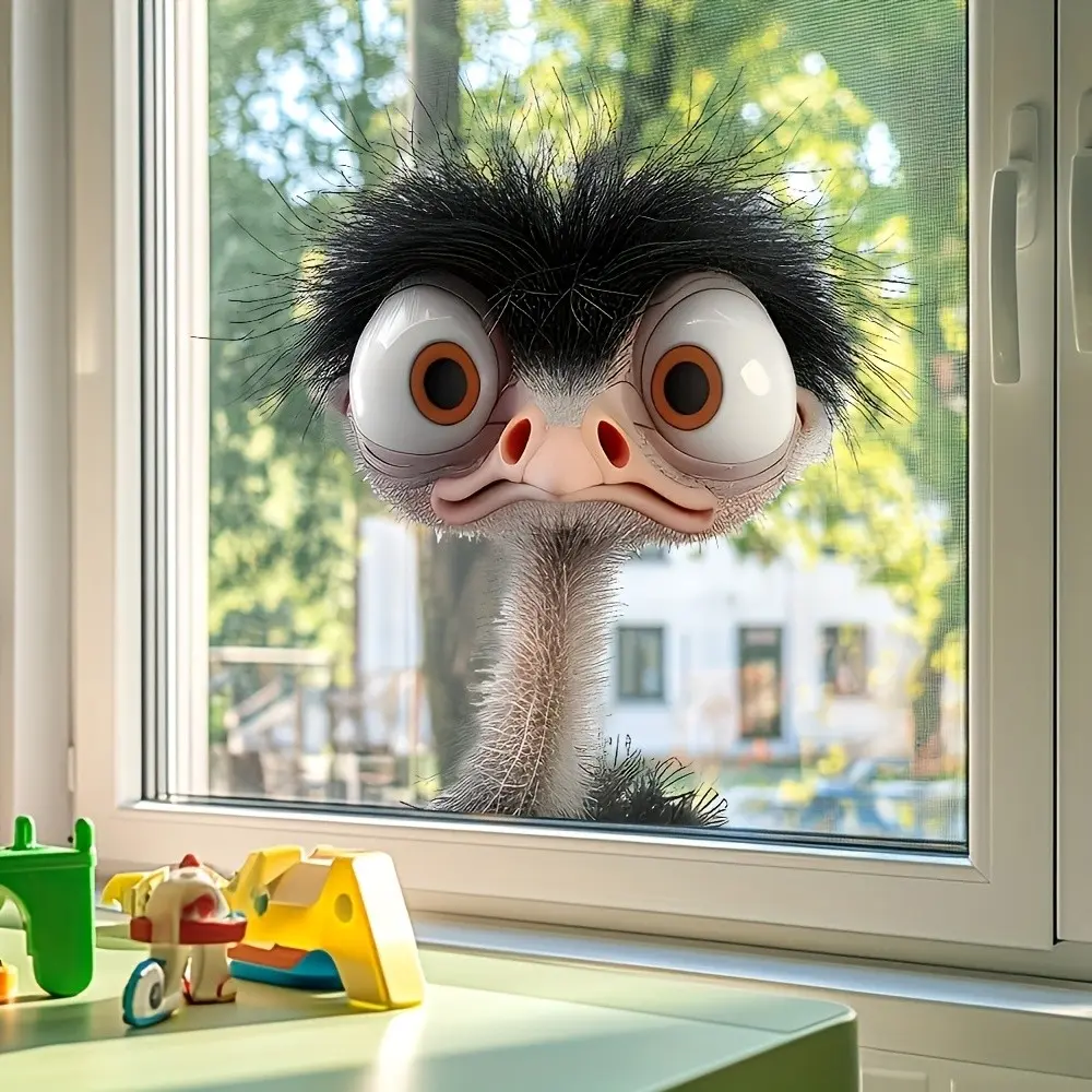 Humorous Ostrich Window Sticker, Removable Self-Adhesive Decal, Ideal for Windows, Glass Doors, Home Decor Wall Stickers, Enhance Space Aesthetics