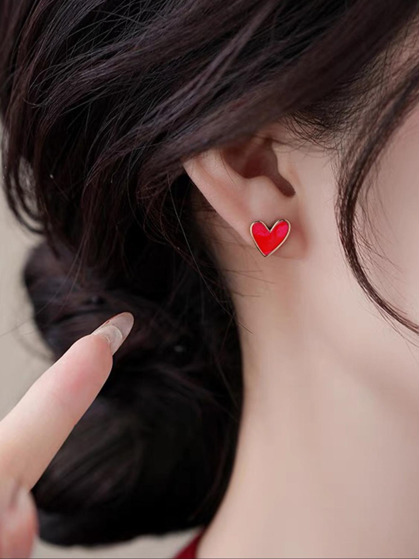 Heart Shaped Stud Earrings, Fashionable Earrings for Women & Girls, Casual Jewelry for Party, Daily Clothing Decor, Trendy All-match & Exquisite Jewelry for Gift, Flat Back Earrings, Studs Earrings