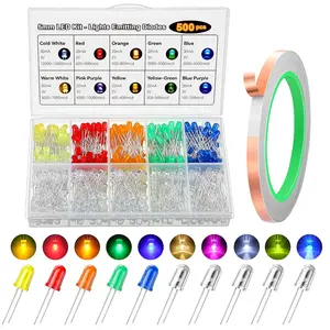 5mm LED Diode Kit, 10-Color 500-Count Assorted Pack with 20M Conductive Copper Foil Tape for DIY Lighting Home Improvement Lighting Accessories