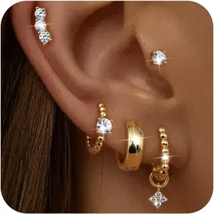 YADOCA Small Hoop Studs Earrings Gold-plated Plated Huggie Earrings for Women Trendy Cartilage Earring Stacks Hypoallergenic Earring Sets