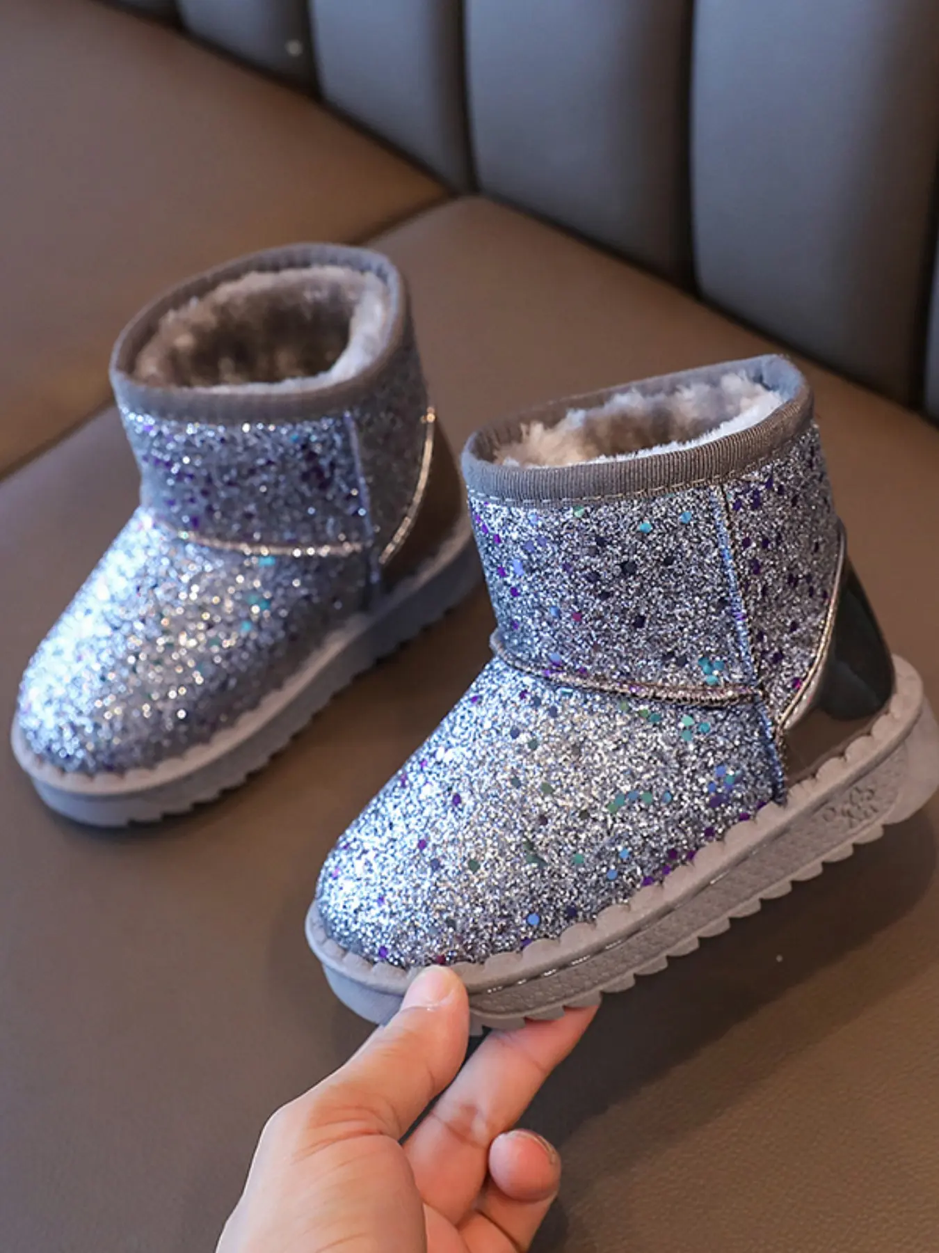 Glitter Snow Boots for Girls, Princess Style, Full Color Glitter, Thick Fleece Lining, Anti-Slip Rubber Sole, Non Slip Boots, Winter, Party Wear