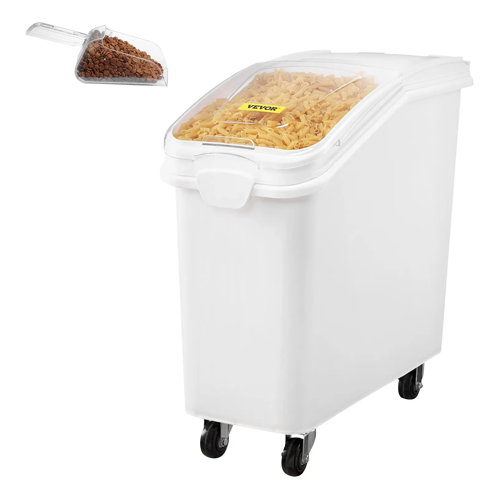 VEVOR Large Size Food Storage Container, 21Gallon/100L Airtight Bin with Wheels, Scoop, Lid – for Rice, Kitchen Grains, Cereal, Flour, Dog Food, 1 Pack