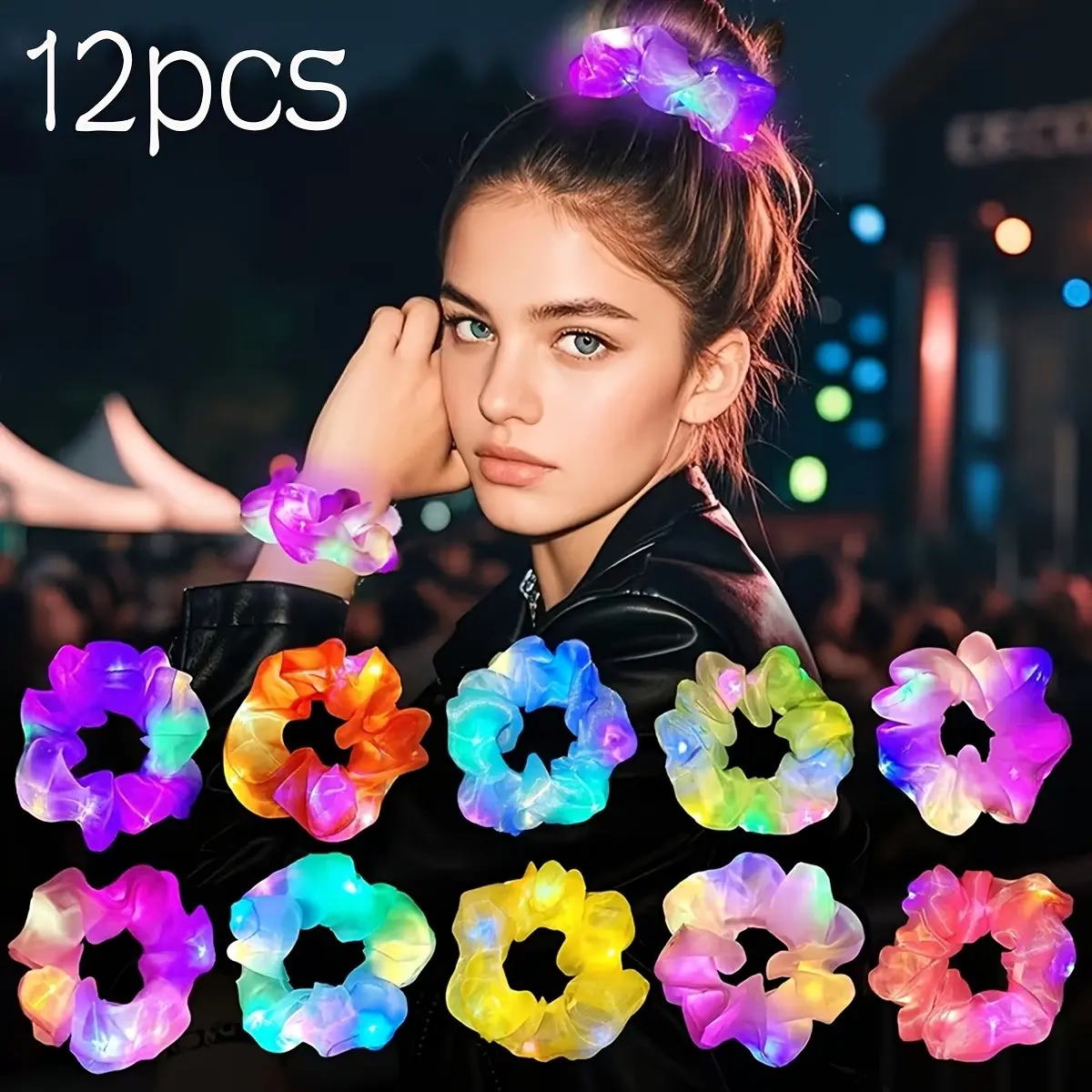12 Pcs Colorful LED Glow Hair Bands, Battery Powered, Multiple Lighting Modes, Perfect for Christmas, Halloween, New Year, Parties, Music Festivals