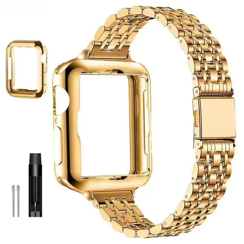 Bling Watch Band for Women, Stainless Steel Strap with TPU Protective Case, Luxury Rhinestone Smartwatch Bracelet Compatible with Apple Watch Series 9 8 7 6, Scratch Resistant Adjustable Wristband, Fashion Daily Wear Accessory