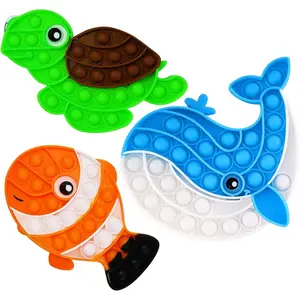 3 PCS Ocean Animal Fidget Toys for Kids, Marine Push Bubble Fidget Toys, Silicone Squeeze Sensory Toys, Stress Relief Toy for Kids Adults School Classroom Gift Party Favorsfidget toys