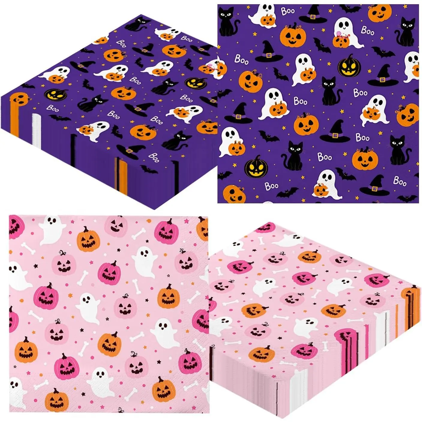 50 count Halloween Pumpkin  Boo Napkins | 50-count, Disposable Paper, Versatile For Birthday Parties, Holiday Gatherings,Table Decorations, and  Events