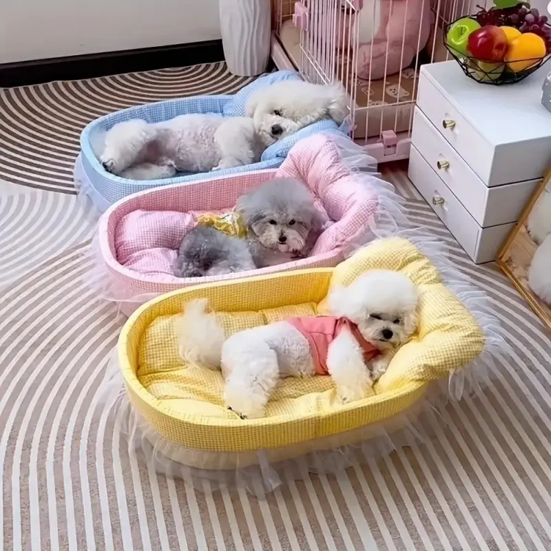 Washable All-Season Princess-Style Pet Bed Set - Soft Cozy Cushion, Durable Sofa Chair, Ideal for Cats & Small-Medium Dogs