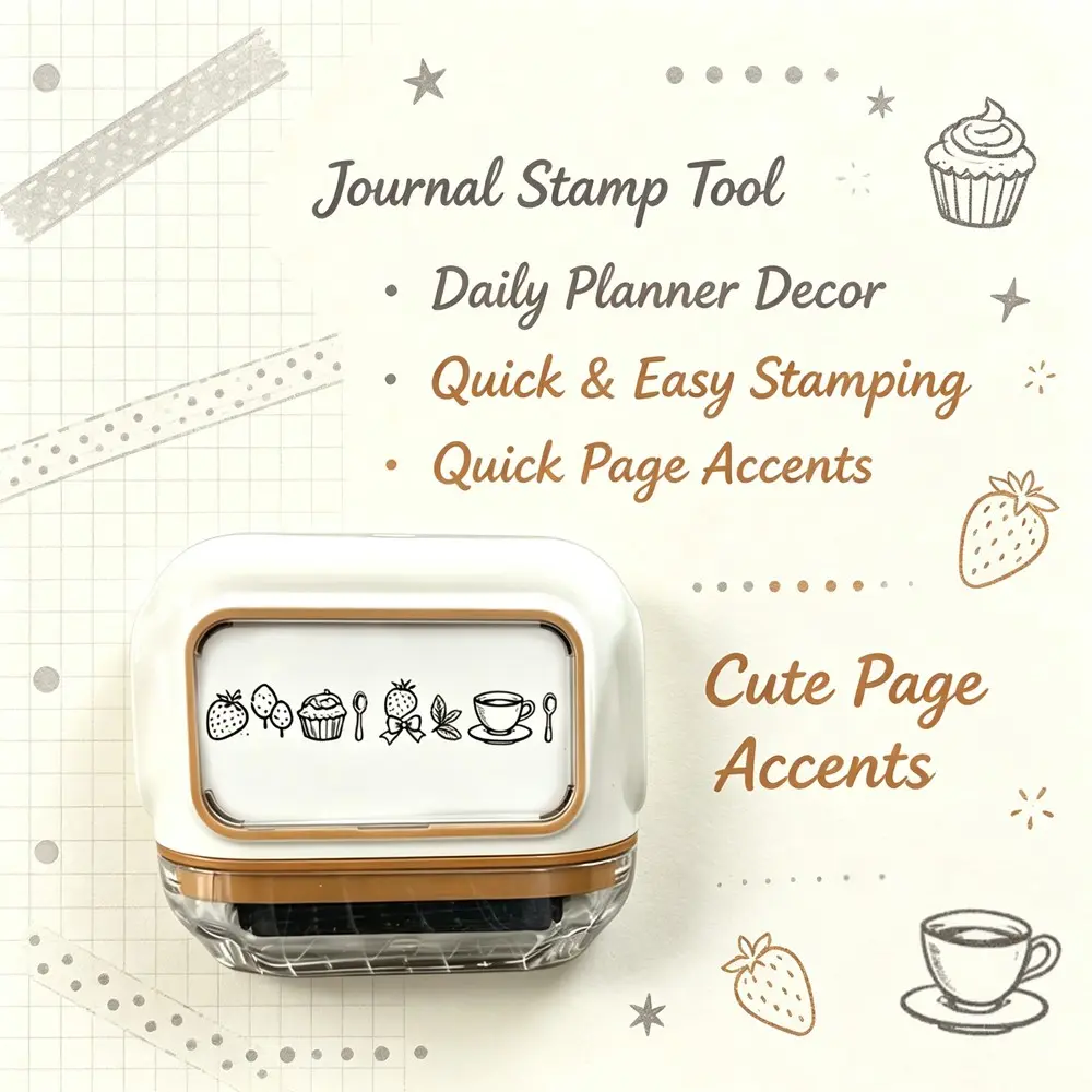 Sweet Treat Long Roll Stamp, Strawberry Cake Coffee Border Divider, Handmade Journal Collage Decoration, Self-Ink Continuous Rolling Edge Stamp