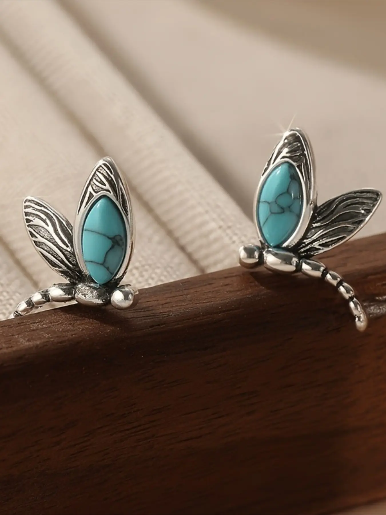 The Ultimate Vintage Oxidized Silver Synthetic TurquoiseStud Earrings Western Boho Embossed Wing Tiny Statement Earrings Nature Healing Premium Gift for Her.