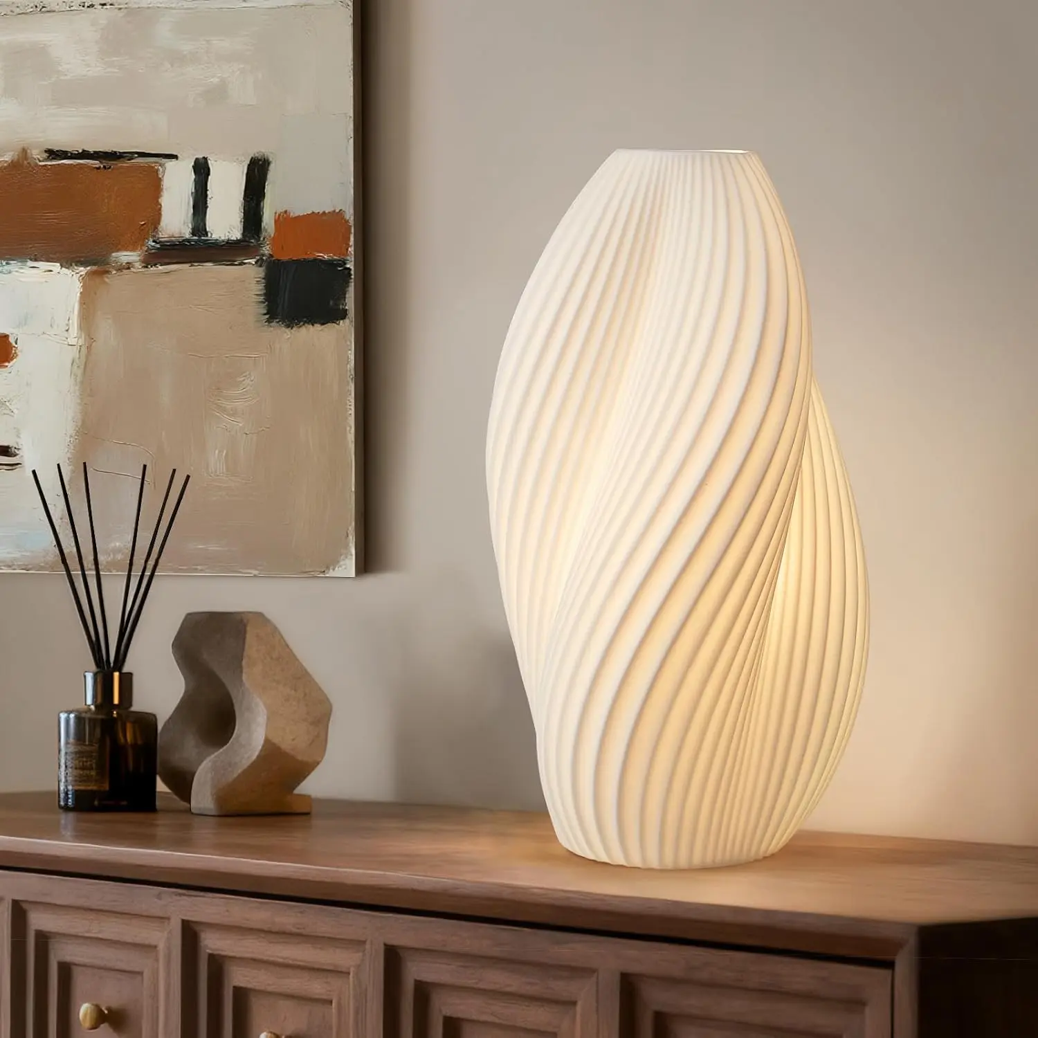 Modern Ceramic Decorative Table Lamp for Indoor Use, Handcrafted Warm Ambient Light, White Translucent Ceramic Shade, Fully Dimmable Corded Lamp with Included Bulb (Living Room, Bedroom Bedside Accent)