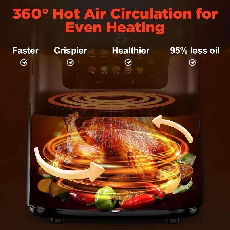 [10-in-1 Air Fryer] 10-in-1 Digital LED Touch Screen Air Fryer, 7.5QT stainless steel material Oilless Cooker with 10 Preset Cookings, Dishwasher-Safe Basket & 20pcs Air Fryer Paper Liners