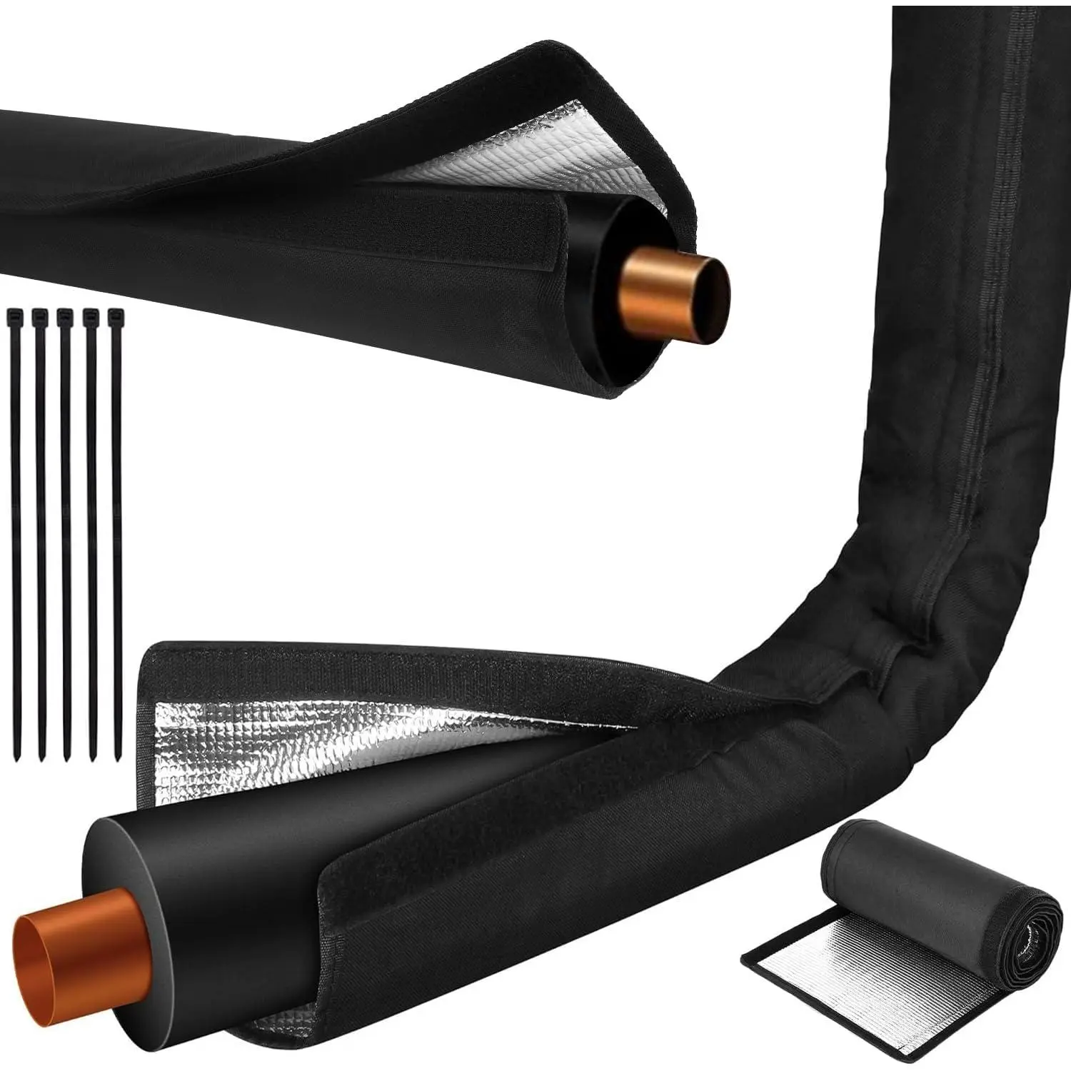 Outdoor HVAC Copper Pipe Insulation Cover, 72x10.2 Inch Flexible 600D Oxford AC Pipe Insulation Cover for Outside Wrap Weatherproof Sleeve Central Air Conditioning Mini Split Winter Protection, Black
