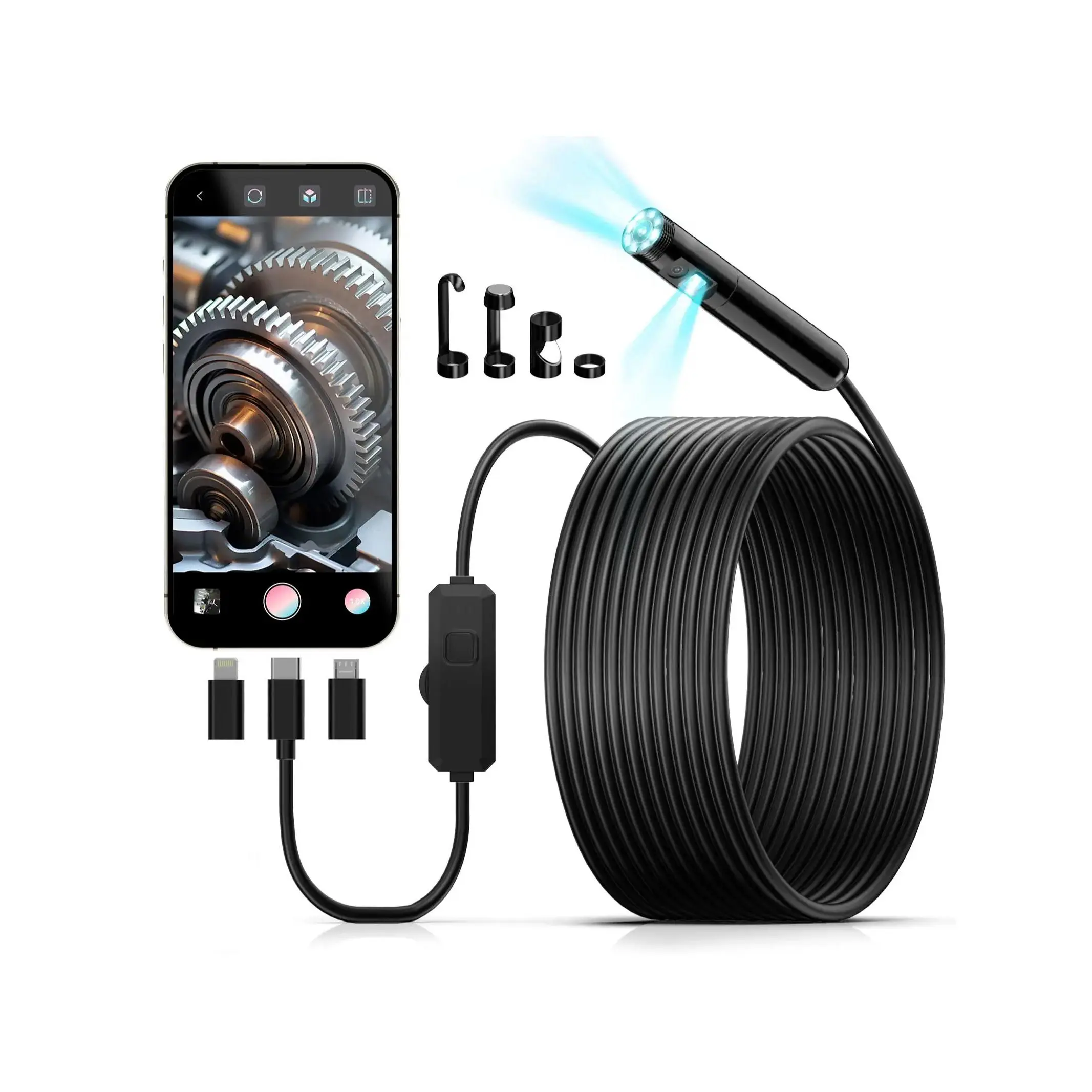 Endoscope Borescope Camera with 8 Adjustable Lights, Car Inspection Camera, waterproof Multifunctional Inspection Tool for Car Repair, Home Appliance Inspection, Pipeline Maintenance
