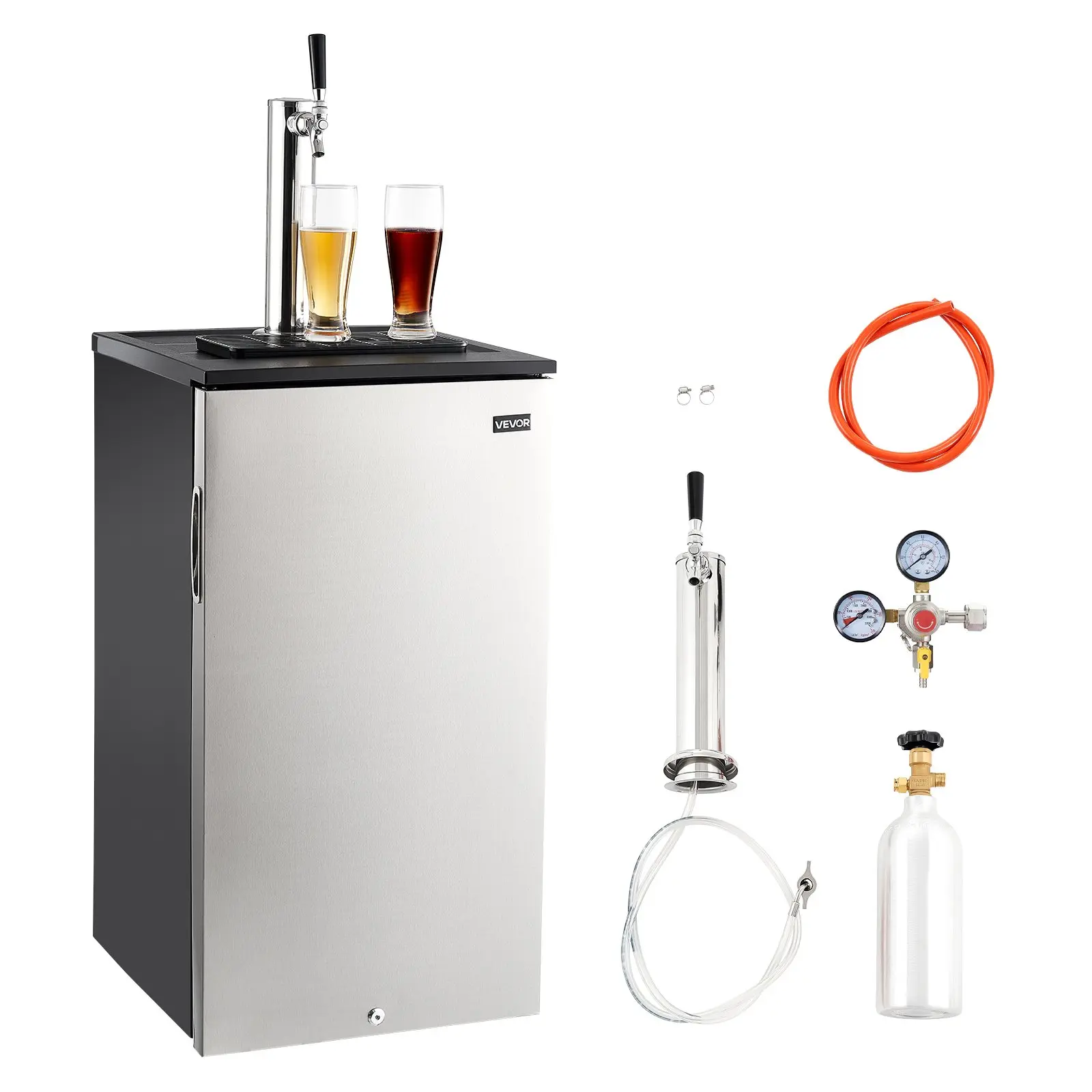 VEVOR Beer Kegerator, Single Tap Commercial Draft Beer Dispenser for D system, Refrigerator With Shelves, Hold 1 Sixth Keg, 2.5lbs CO2 Tank, 92L